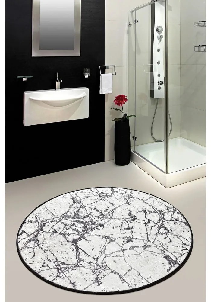 Tappeto da bagno Marble Circle bianco e nero, ø 100 cm - Foutastic