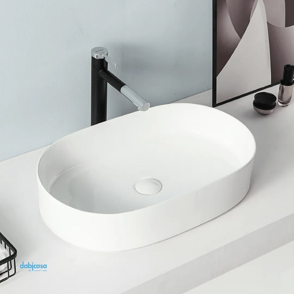 Lavabo D'Appoggio Ovale "Break The Rules" Da 60,5x37 Cm Bianco Lucido