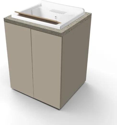 Lavatoio in legno Tortora a 2 ante con top Pietra e vasca in resina 71x65 cm