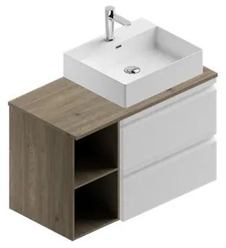 Mobile da bagno sotto lavabo Pull bianco e rovere cotto laccato opaco L 90 x H 56 x P 46 cm 2 cassetti, lavabo non incluso