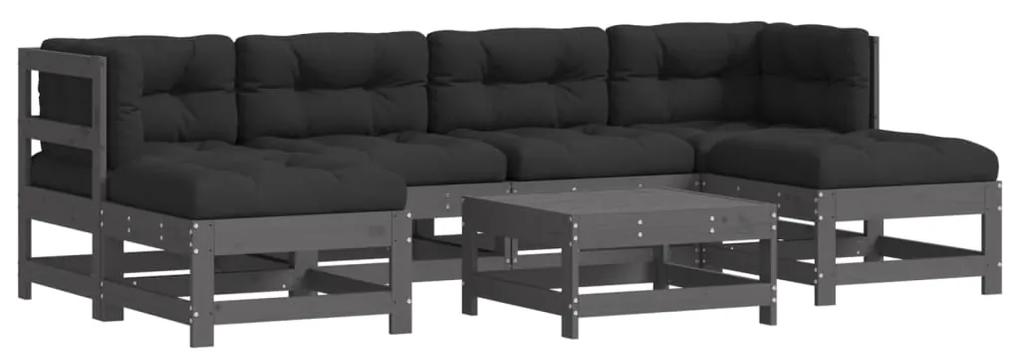 Set divani da giardino 7pz con cuscini in legno massello grigio