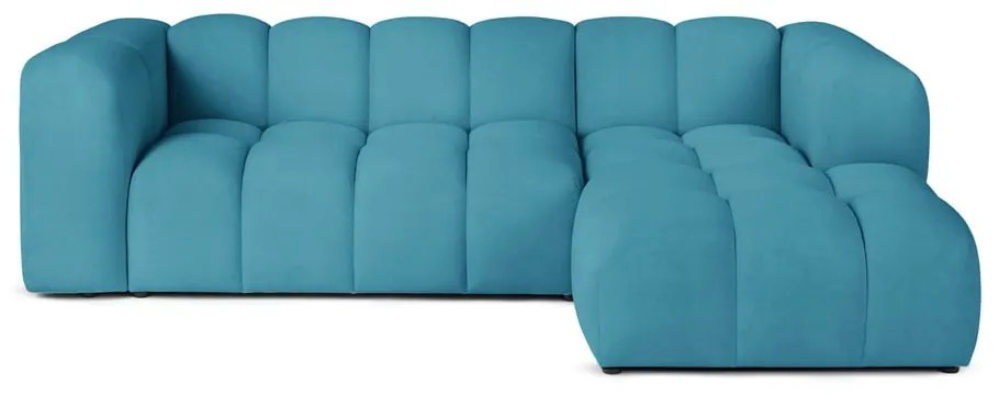 Divano angolare turchese (con penisola a destra e chaise lounge) con rivestimento in velluto Cube – Bonami Selection