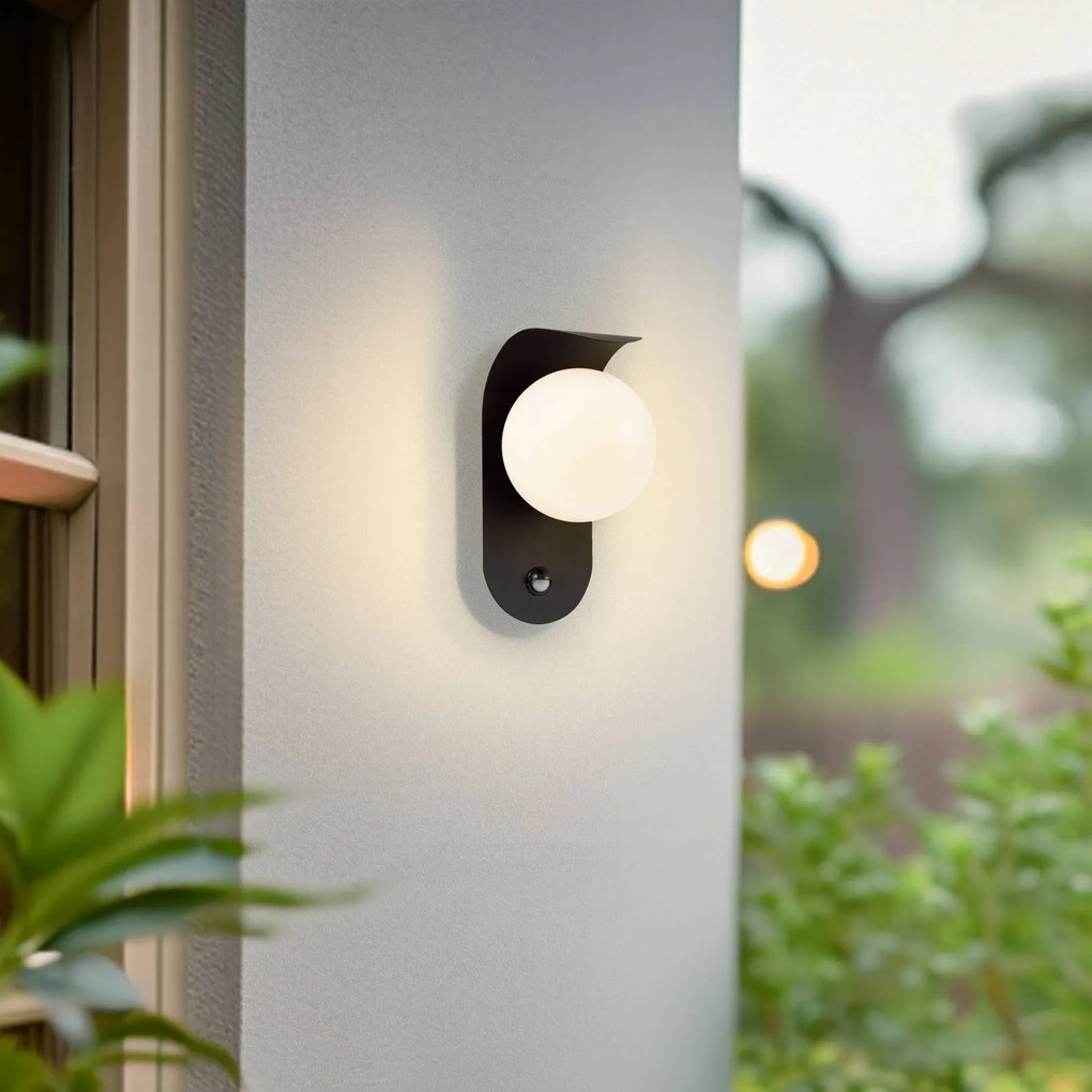 Lindby Applique da esterni LED, sensore, nero/bianco, alluminio Lacie, Nero, Alluminio, Moderno