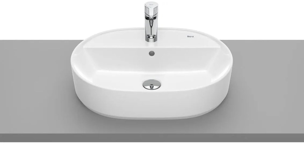 Lavabo da appoggio Domus ROCA ovale in ceramica L 55 x H 13 x P 40 cm bianco lucido piletta non inclusa
