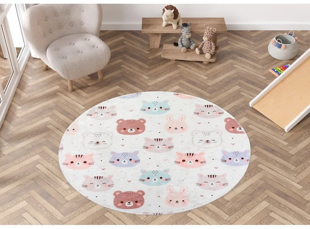Tappeto per bambini avorio lavabile ø120 cm Cute Animals – Vitaus