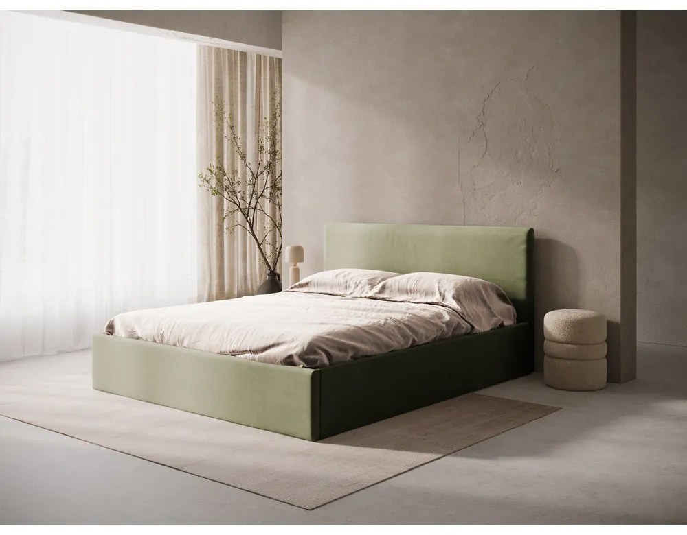 Letto matrimoniale imbottito verde con contenitore/senza testiera con rete inclusa 180x200 cm Susan – Micadoni