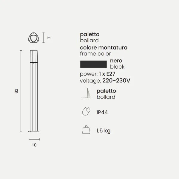 Paletto per esterni POU in alluminio Nero H83 cm