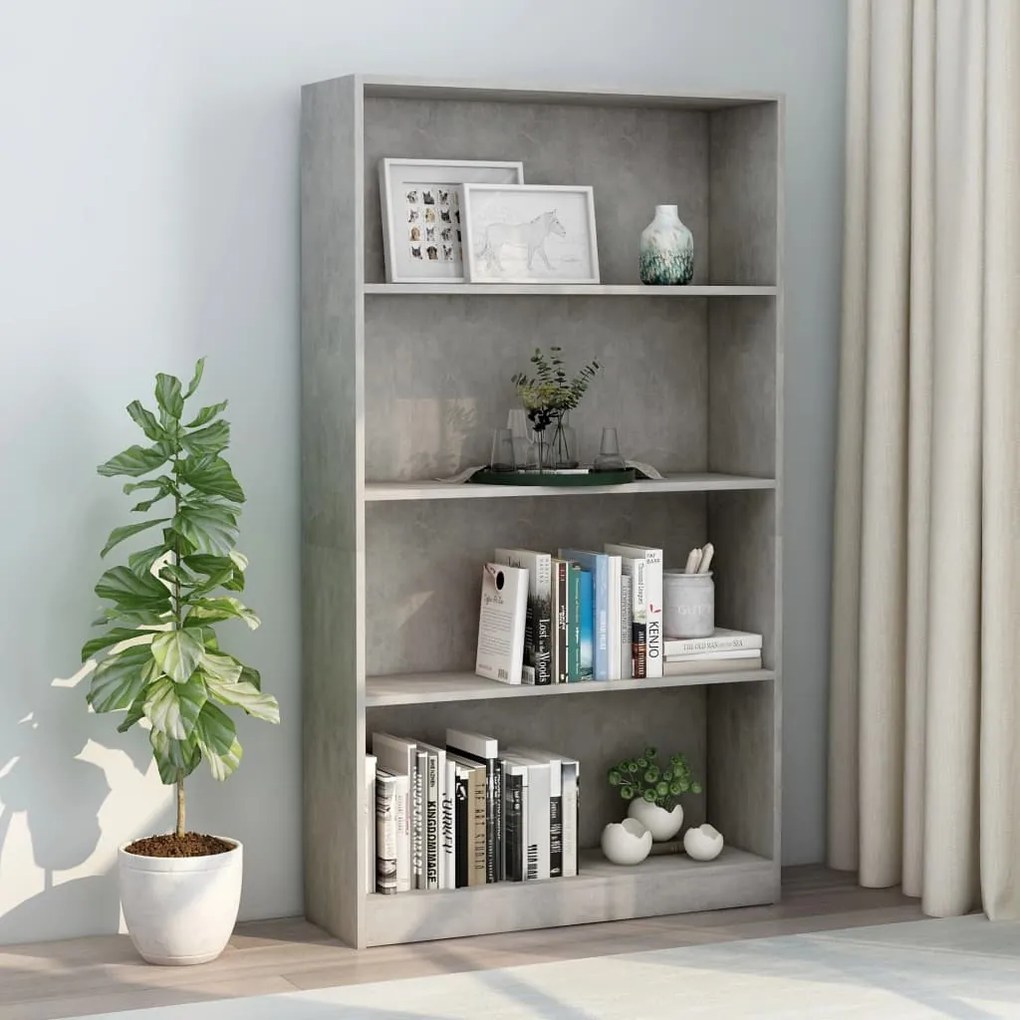 Libreria a 4 ripiani grigio cemento 80x24x142 cm in truciolato