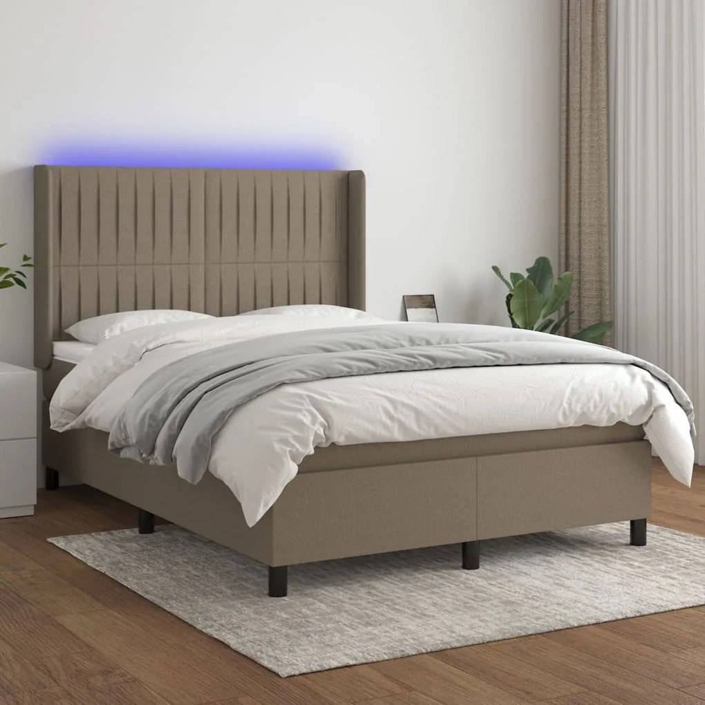 Letto A Molle Con Materasso E Led Tortora 140x200 Cm İn Tessuto /