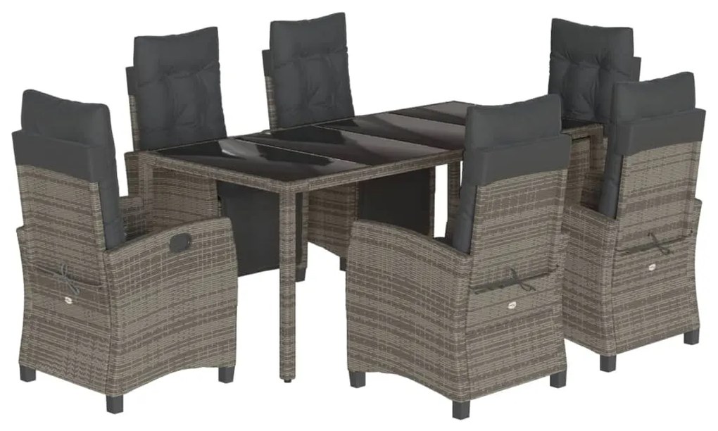 Set da pranzo da giardino 7 pz con cuscini in polyrattan grigio