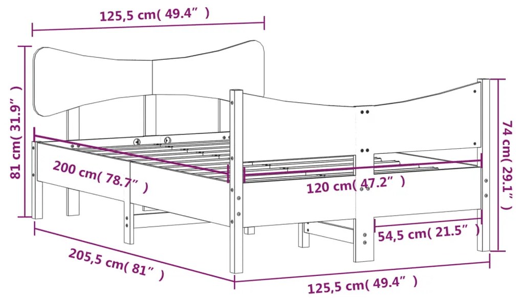 Giroletto con Testiera 120x200 cm in Legno Massello di Pino