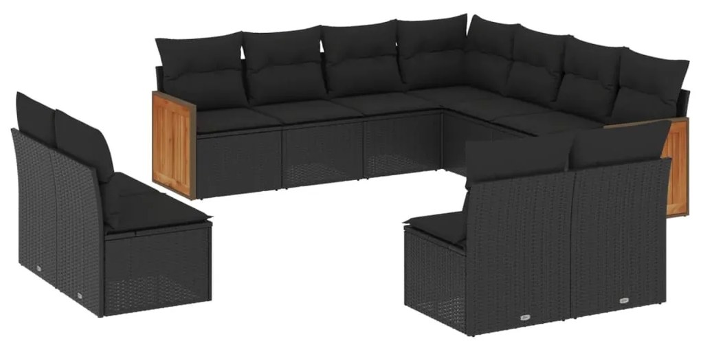 Set Divani da Giardino 11 pz con Cuscini in Polyrattan Nero