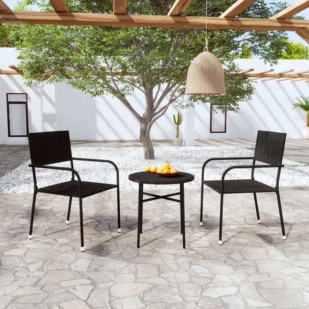 Set Mobili Da Pranzo Per Giardino 3 Pz Polyrattan Nero /