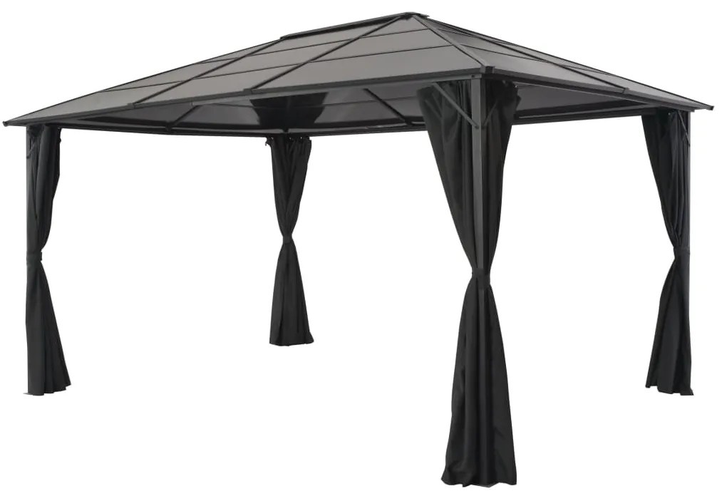 Gazebo con Tende in Alluminio 4x3x2,6 m Nero