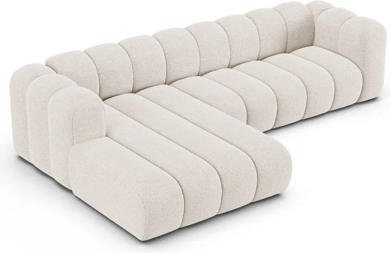 Divano angolare color crema (con penisola a sinistra/con chaise lounge) con rivestimento in ciniglia Lupine – Micadoni