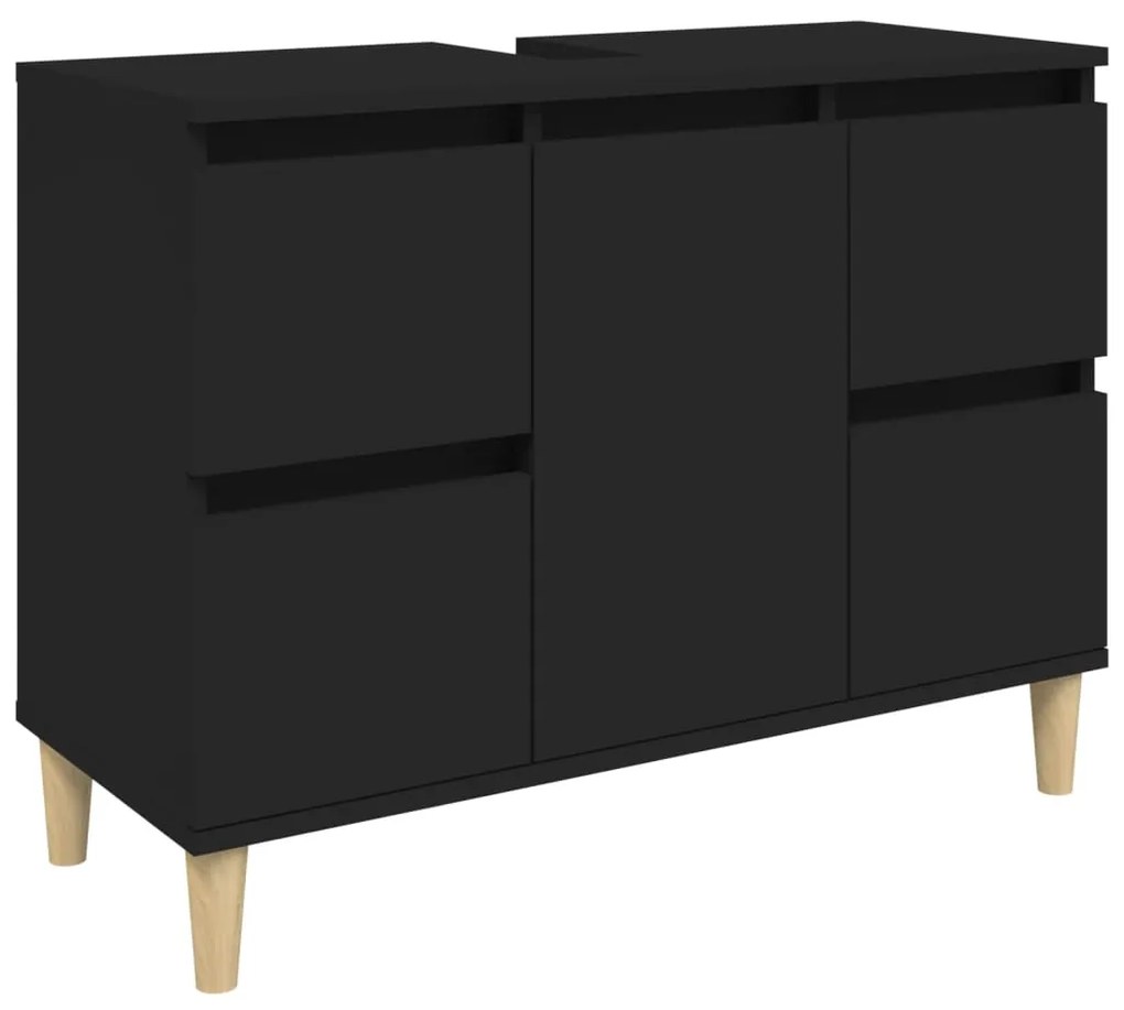 Set mobili da bagno 3 pz nero in legno multistrato