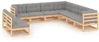 Set Divani da Giardino 9 pz con Cuscini Legno Massello di Pino 3076904