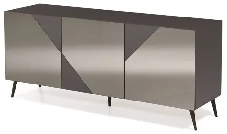 Madia credenza 3 ante in vetro specchio Fumč cassa Antracite ARTE 180 con 5 piedini
