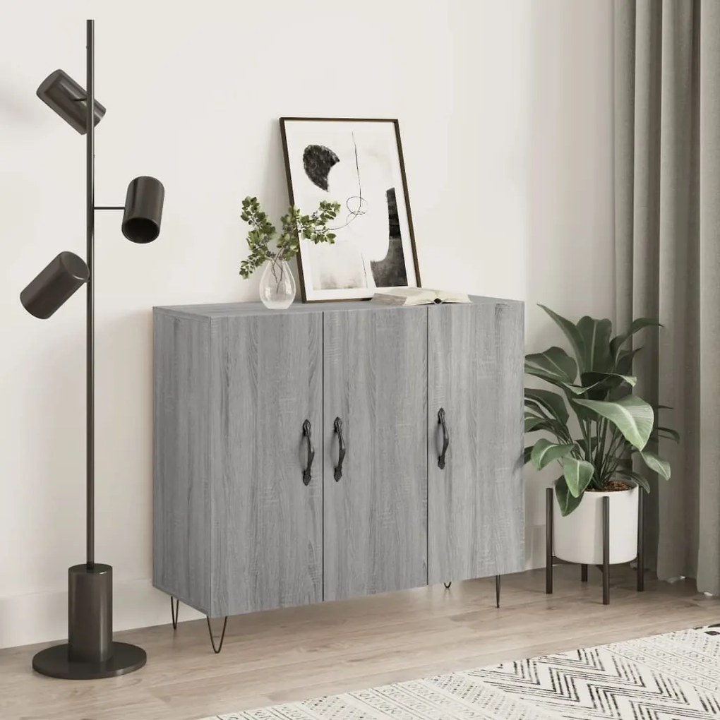 Credenza Grigio Sonoma 90x34x80 Cm İn Legno Multistrato /