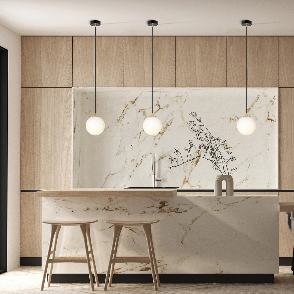 Sospensione Contemporanea Nuada 1 Luce In Acciaio Nero/Oro Sfera Vetro Bianco