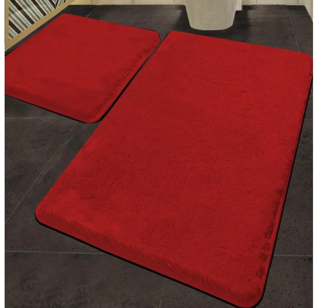 SET 2x Tappeto bagno 60x100 cm rosso