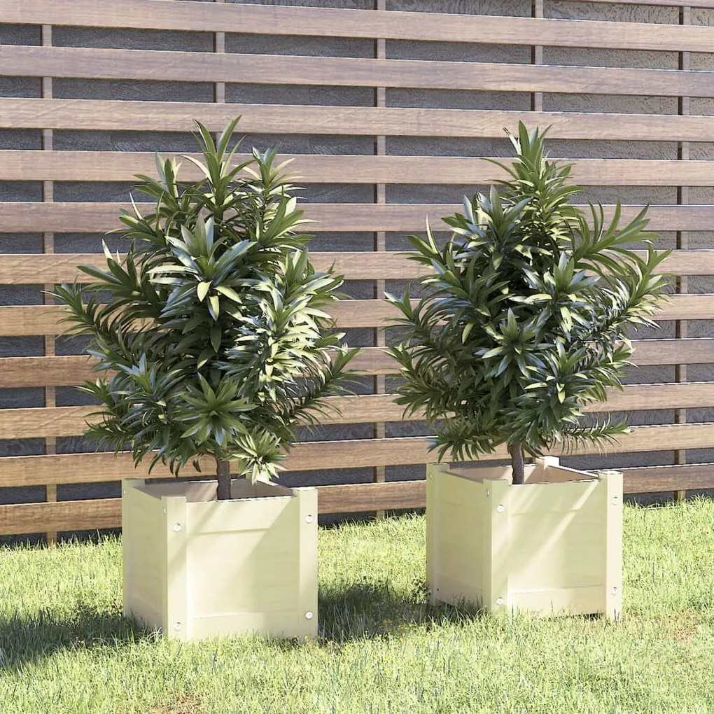Fioriere Da Giardino 2 Pz Bianche 31x31x31 Cm Massello Di Pino /