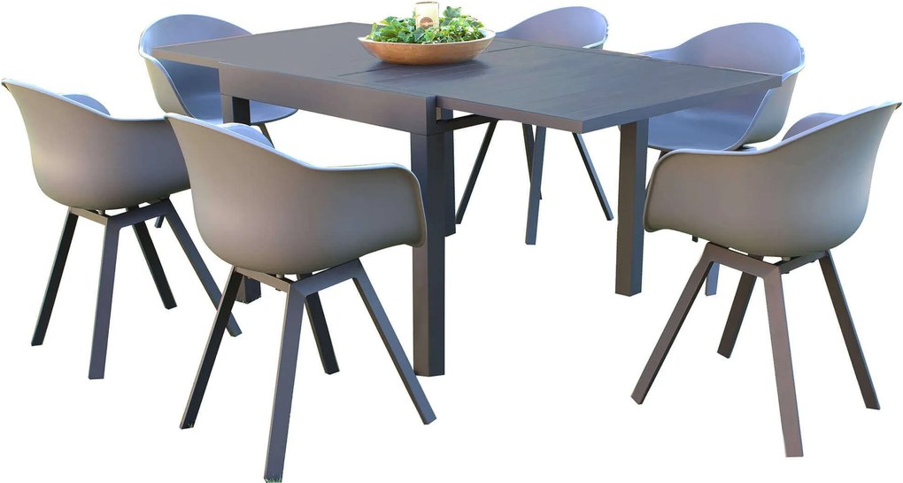 JERRI - set tavolo in alluminio cm 90/180 x 90 x 75 h con 6 poltrone Jessie