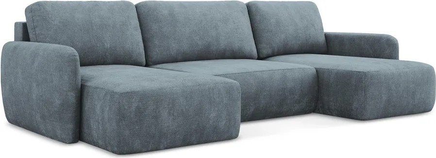 Divano angolare blu polveroso allungabile/con contenitore (a U) con rivestimento in ciniglia Lilo – Makamii