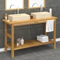 Mobile Vanit Bagno e Lavandini Marmo Crema Legno Massello Teak cod mxl 64675