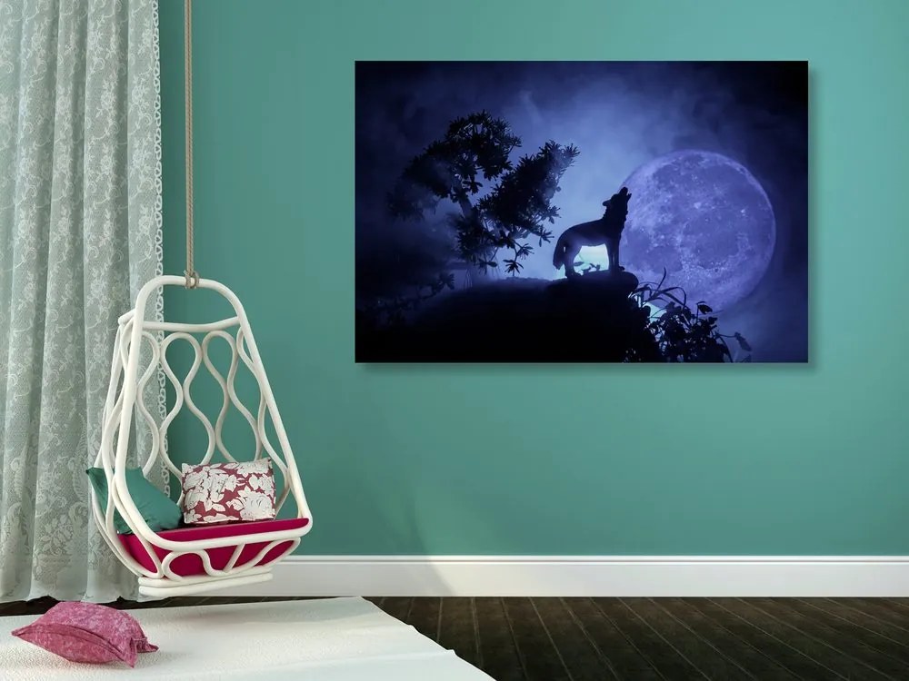 Quadro su tela – Lupo alla luna piena