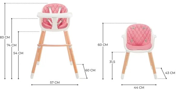 KINDERKRAFT - Sedia da pranzo per bambini 2v1 SIENNA faggio/rosa