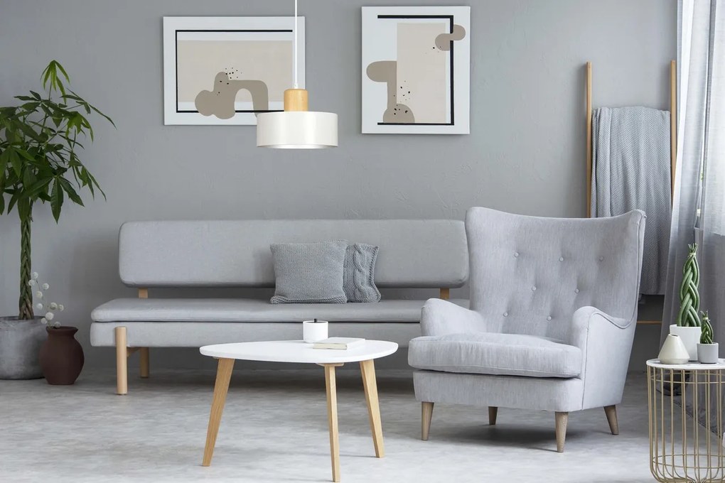 Lampadario a Sospensione in Acciaio e Legno TORIN 1 Nero/Bianco E27