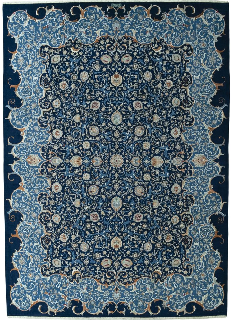 Kashan Tappeto 300 x 420 Blu (Iran) Annodato A Mano
