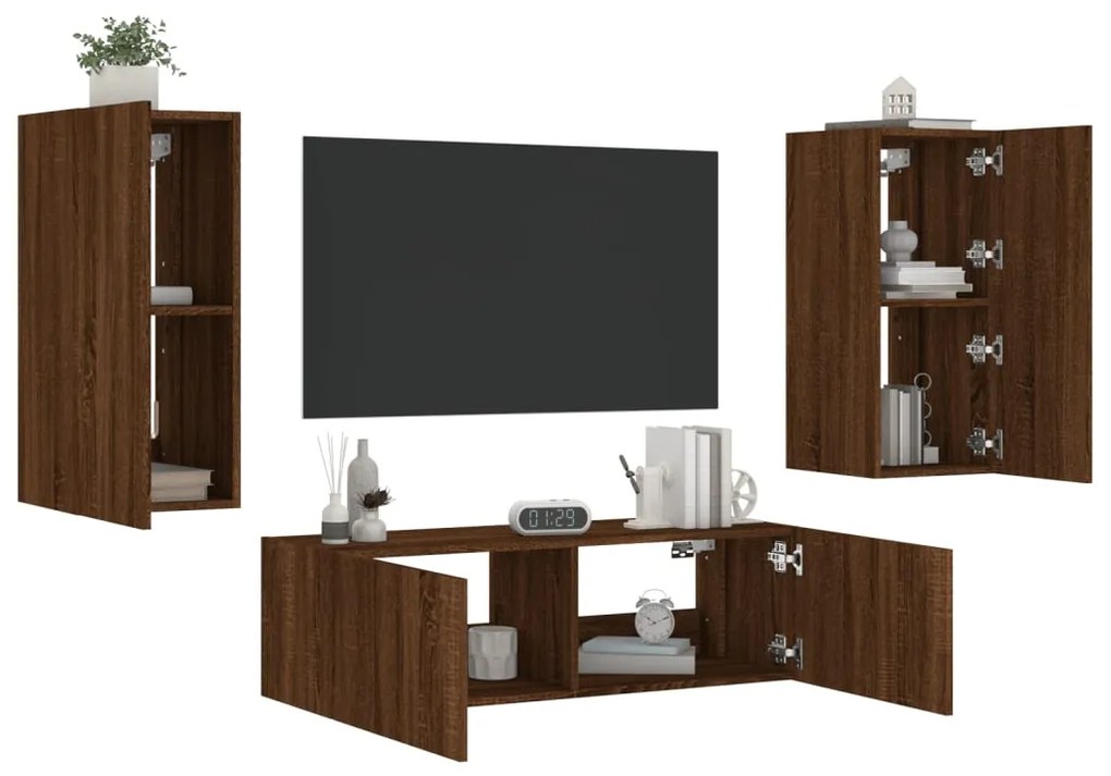 Mobili Tv A Muro 3pz Con Luci Led Rovere Marrone /