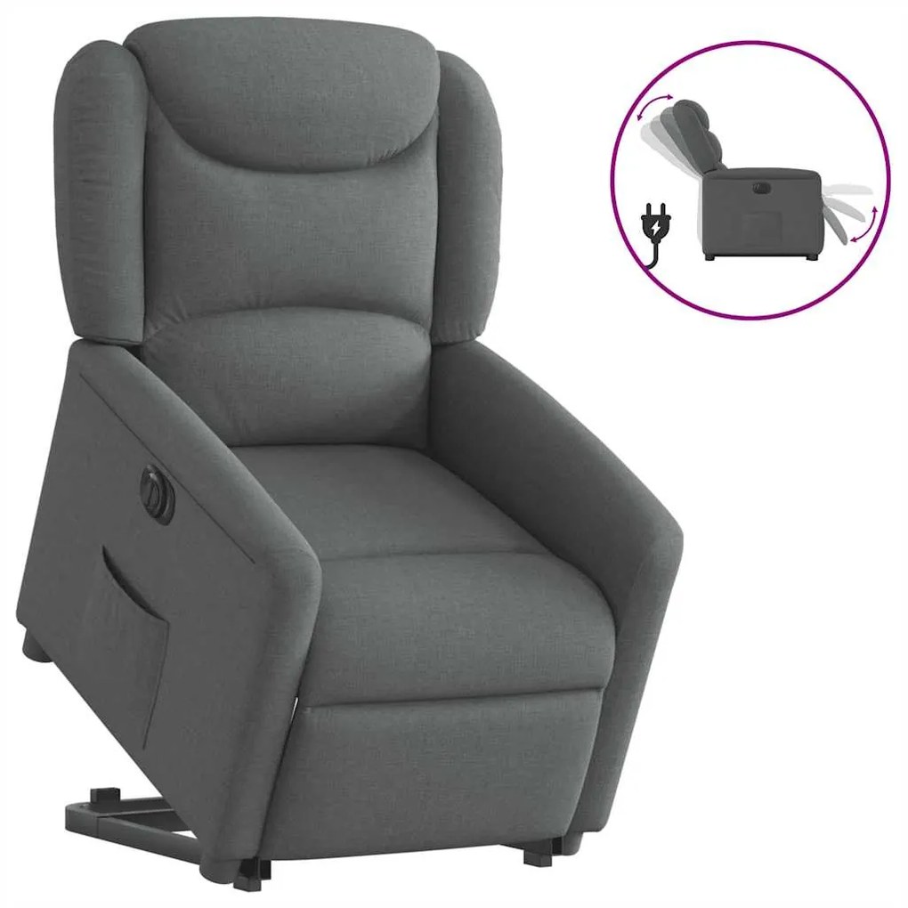 Poltrona Alzapersona Reclinabile Elettrica Grigio Scuro Tessuto /