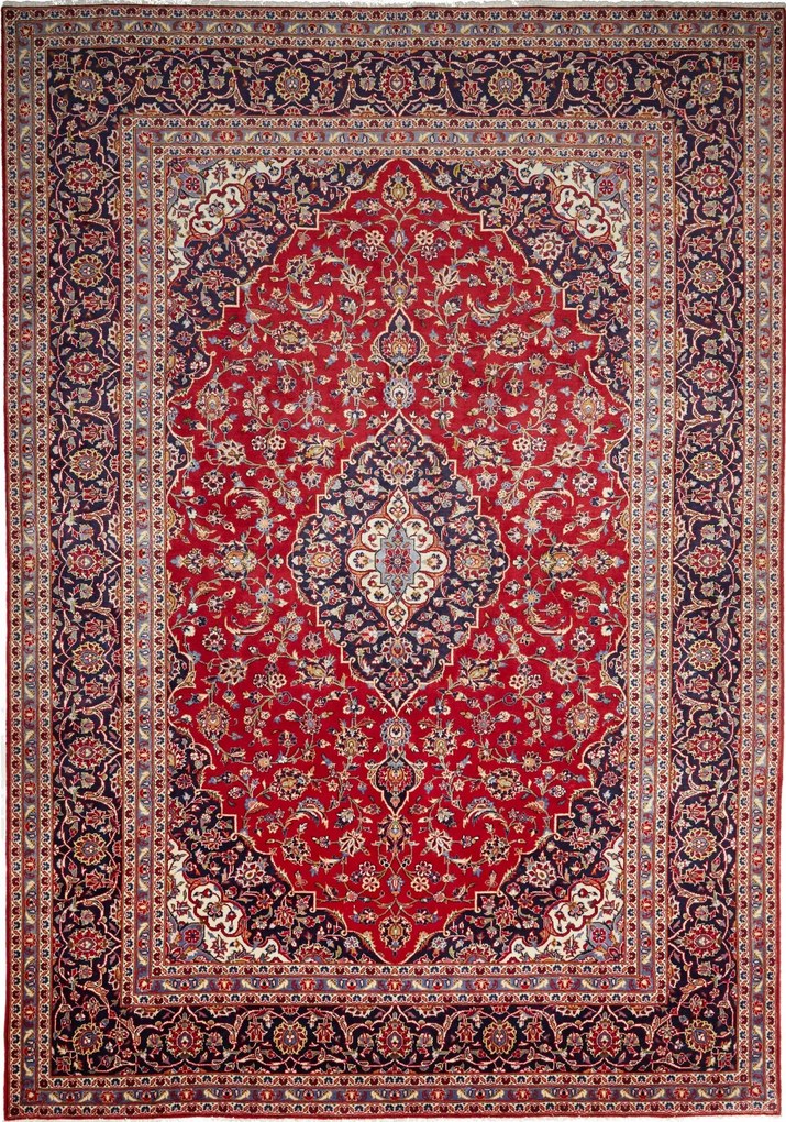 Kashan Tappeto 350 x 250 Rosso (Iran) Annodato A Mano