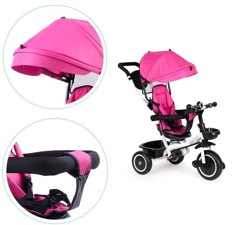 Triciclo, passeggino in rosa scuro ECOTOYS