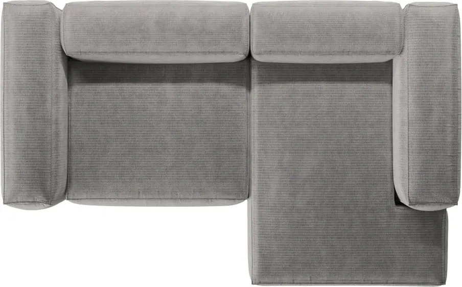 Divano angolare grigio chiaro (con penisola a destra/con chaise lounge) con rivestimento in velluto a coste Bergamo – Cosmopolitan Design