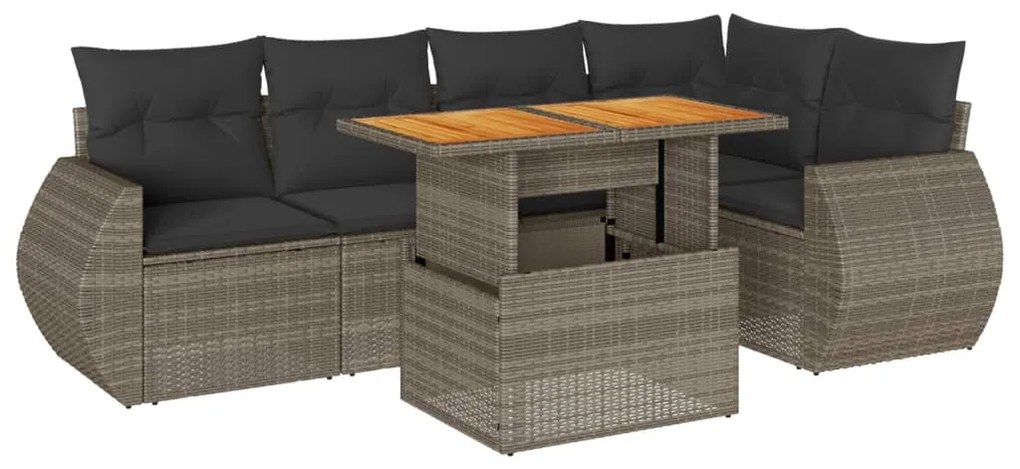 Set divano da giardino 6 pz con cuscini grigio in polyrattan