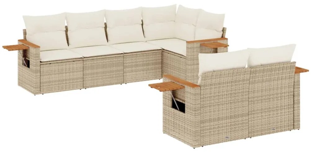 Set Divani da Giardino 7 pz con Cuscini Beige in Polyrattan