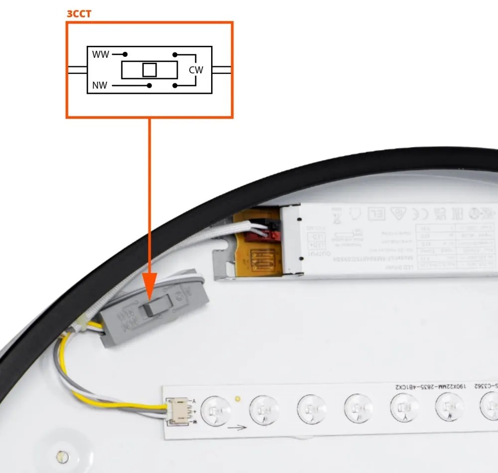 Plafoniera LED Rotonda 36W CCT, Ø500mm, Legno/Nero Colore Bianco Variabile CCT