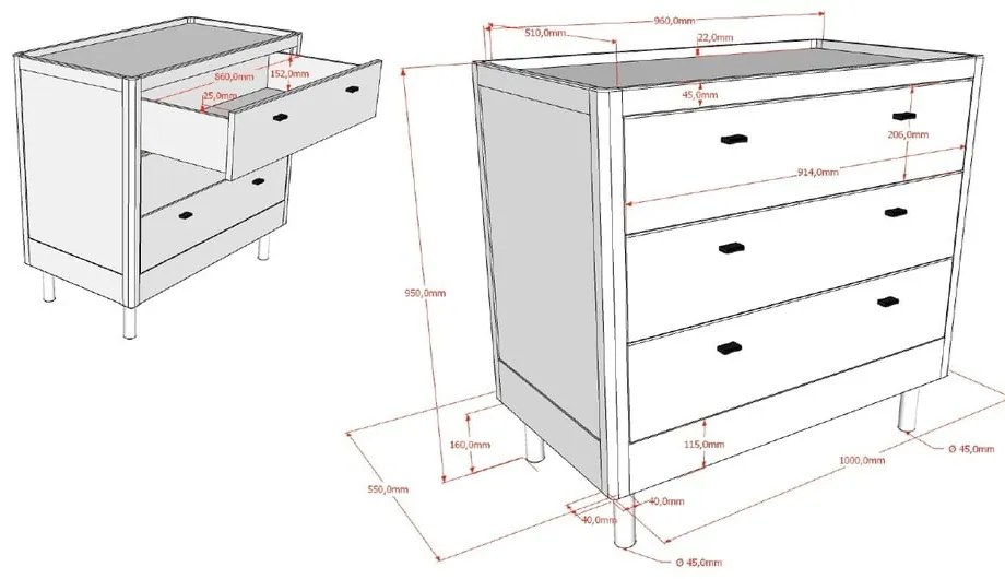 Cassettiera per bambini bianca in faggio massiccio 100x95x55 cm Forrest – Vipack