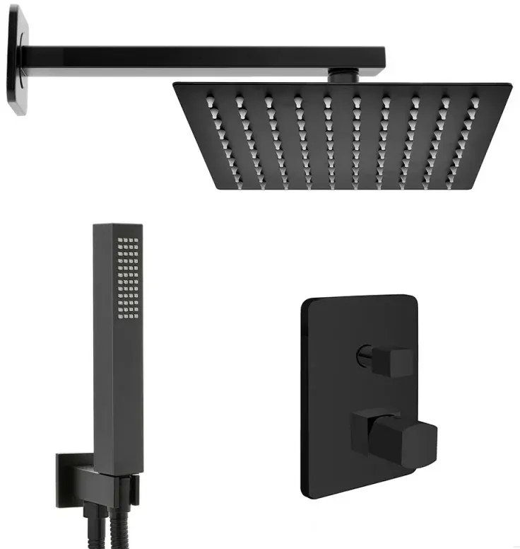 Set doccia da incasso con soffione 30 cm e kit completo nero opaco Lotus