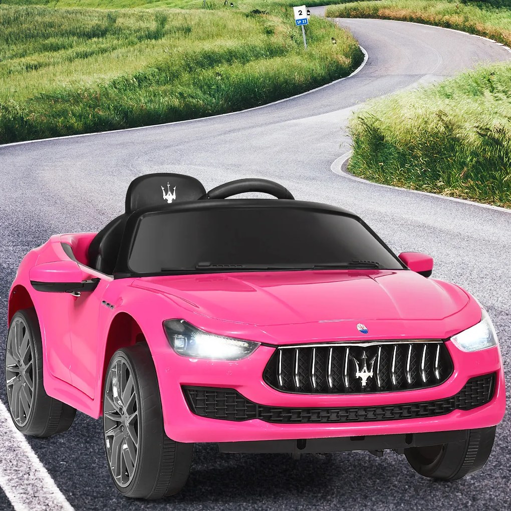 Costway Macchina elettrica giocattolo con telecomando e luci LED, Macchina cavalcabile 12 V con musica e clacson Rosa