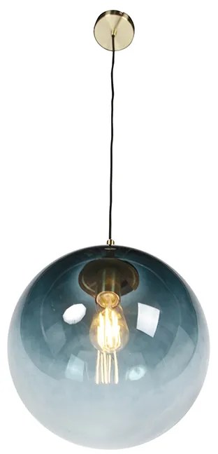 Lampada a sospensione Art Déco in ottone con vetro blu oceano 33 cm - Pallon