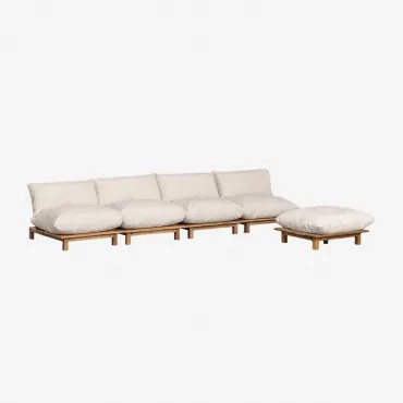 Divano Modulare Reclinabile 4 Pezzi Con Puff In Legno Di Acacia Brina Beige Crema - Sklum