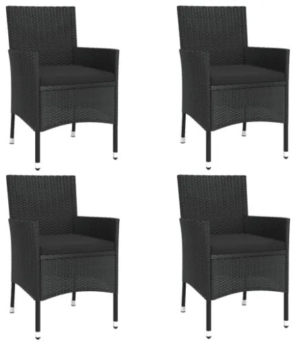 Set Bistrò da Giardino 5 pz con Cuscini in Polyrattan Nero