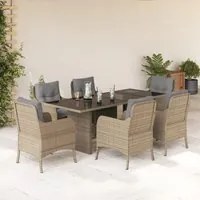 Set da Pranzo da Giardino 7 pz con Cuscini Beige in Polyrattancod mxl 87313