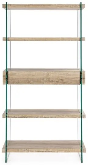 Libreria In Vetro 2 Cassetti 4 Mensole In Legno Rovere Line Kenya Bizzotto 90x39x180