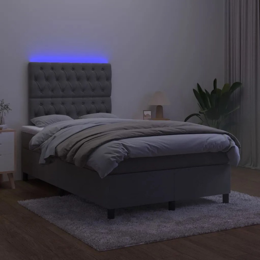 Letto a molle con materasso e led grigio scuro 120x200 cm